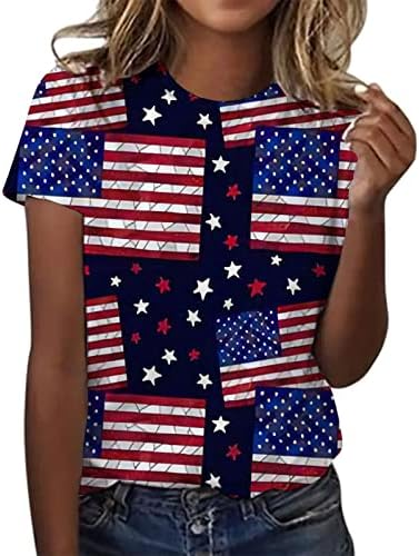4th Temmuz Tişörtleri Gömlek Kadınlar için Yaz Kısa Kollu O-boyun T Gömlek ABD Bayrağı Yıldız Çizgili Kravat Boya
