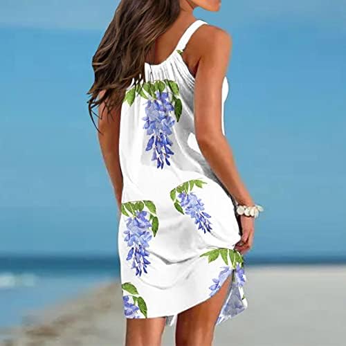 Kadınlar için plaj Elbiseleri Yaz Casual Bohemian Elbise Gevşek Fit Dökümlü Mini Elbise Kolsuz V Boyun Cover Up Yensiz