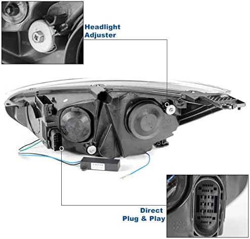 ZMAUTOPARTS Sıralı Projektör Farlar Krom w / 6 Mavi DRL ile Uyumlu 2015-2018 Ford Focus S / SE / ST