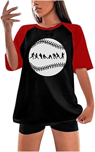 Bayan Beyzbol Raglan Renk Blok T-Shirt Yaz Komik Grafik Kısa Kollu Yuvarlak Boyun Tees Casual Gevşek Tops