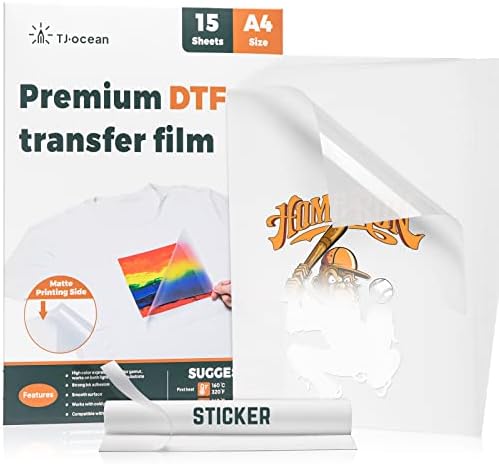 TJ-OCEAN Premium DTF Transfer Filmi-A4 (8.3 x 11.7) 15 Adet Parlak şeffaf Ön işlem sayfası PET ısı transfer Kağıdı