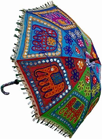 Ekam Sanat Hint El Yapımı Fil İşlemeli Tasarımcı Pamuk Moda Çok Renkli Şemsiye Nakış Boho Şemsiye Şemsiye 5 Adet Lot