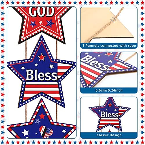 4 temmuz Vatansever Dekor Tanrı Amerika'yı Korusun Ahşap Asılı Sundurma İşareti Ahşap Yıldız asılı dekorlar Ön Kapı