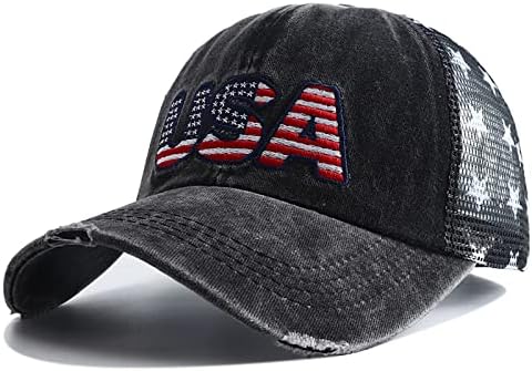 MİNYJHZ İşlemeli ABD kamyon şoförü şapkaları Erkekler Kadınlar için, Amerikan Bayrağı Kap Ayarlanabilir Yıkanmış Sıkıntılı