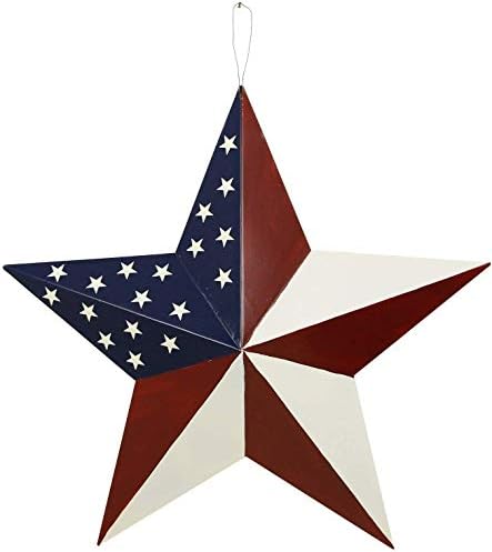 Metal Vatansever Eski Zafer Amerikan Bayrağı Ahır Yıldız Duvar Dekor, 16.5 İnç Rustik Amerikan Bayrağı Metal Yıldız
