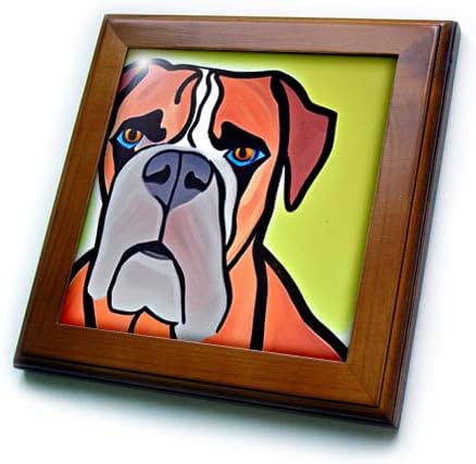 3dRose Serin Komik Sevimli İddialı Renkli Boksör Yavru Köpek Picasso Tarzı. - Çerçeveli Fayanslar (ft-372217-1)