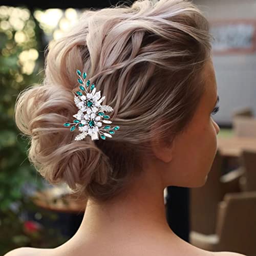 Düzleştirici Yeşil Kristal Gelin saç Klipleri Gümüş Çiçekler Düğün Tokalar Rhinestone Yaprak Gelin saç aksesuarları