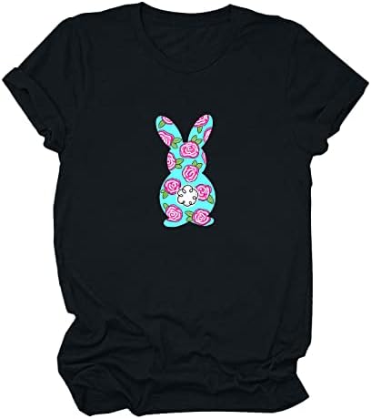 Kadınlar için sevimli Yaz Üstleri, kadın Mutlu Sevimli Tavşan Baskı Üstleri Kısa Kollu Bluz Gevşek Fit Casual Tunikler
