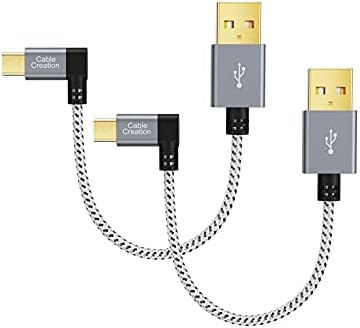 CableCreation [2-Pack Sağ Açı mikro USB 2.0 Örgülü Kablo, 90 Derece Dikey Sağ Kısa USB 2.0 A Erkek mikro USB Erkek