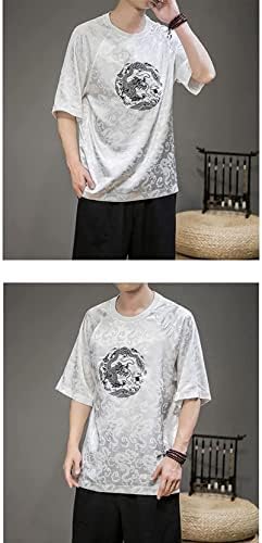 Yaz Çin Tarzı T-Shirt Retro Tang Takım Elbise Ejderha Nakış Jakarlı Gevşek Kısa Kollu Erkek Giyim Üstleri Erkek (Siyah,