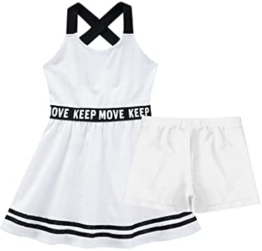 Hansber Çocuk Kız Tenis Golf Elbise Kıyafetler Tank Top Etek Dahili Şort Egzersiz Setleri