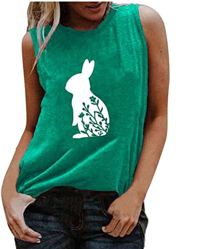 UBST kadın Tavşan Baskı Gömlek Kolsuz Yuvarlak Boyun Tee Üstleri T-shirt Yelek Paskalya Tankı Üstleri Bayanlar ve