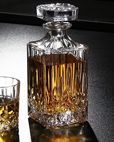 JINYISI Kristal cam kurşunsuz şeffaf Viski Sürahi Elmas baskı Likör Sürahi cam Bourbon Scotch,25.36 oz