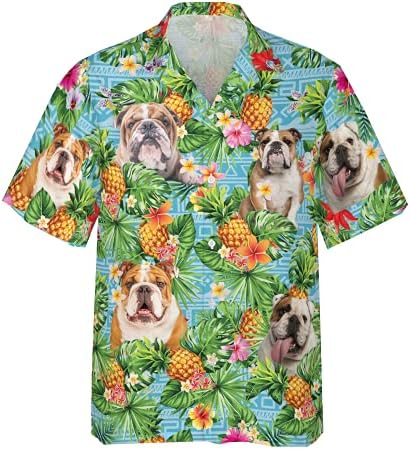 Köpek Severler Hawaii Gömlek Erkekler için Tropikal Frangipani Düğme Aşağı Erkek Hawaii Gömlek Kısa Kollu Serisi 226