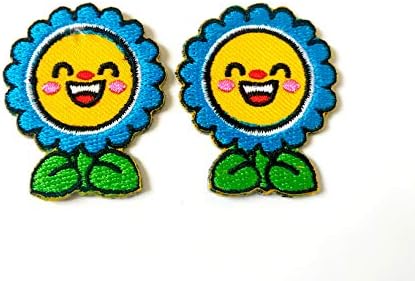 2 Adet ayarla. Mini gülümseme çiçek sevimli karikatür işlemeli aplike yama üzerinde demir dikmek