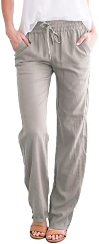 DGZTWLL Keten Pantolon Kadınlar için Elastik Yüksek Bel Rahat Yaz Seyahat Pantolon Petite Artı Boyutu Geniş Bacak