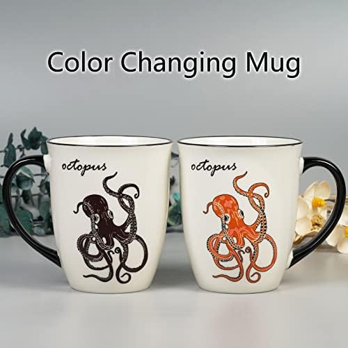 Ceramicfor Ahtapot İsı Değiştirme Kahve Kupa Serin Renk Değiştiren Kupa Noel Doğum Günü Hediyeleri Erkekler Kadınlar