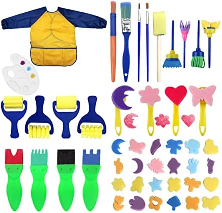 NUOBESTY 47 adet/ 1 takım Drawingtoys Uzun Suluboya Fırçaları Resim alet takımı Sünger Plaka Desen Renk Çocuk Yürümeye