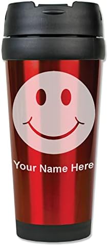 LaserGram 16 oz Kahve Seyahat Kupa, Mutlu Yüz, Kişiselleştirilmiş Gravür Dahil (Koyu Mavi)