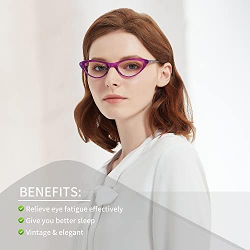 KOLAY OKUMA okuma gözlüğü mavi ışık engelleme kadınlar için, 3 Paket Kedi Gözü hafif bilgisayar Okuyucular Bahar Menteşe