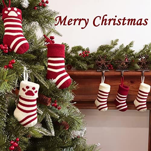 LimBridge Noel Mini Çorap, 7 İnç Örgü Noel Çorap Tatil Süslemeleri, 6 Paket Noel Çorap, Bordo, Fildişi