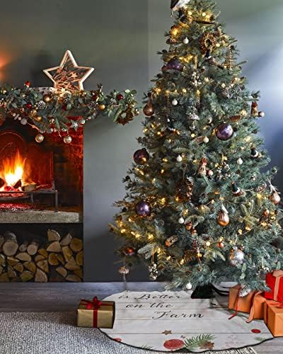 Noel Ağacı Etek 48 inç Noel Ağacı etek, suluboya Noel inek kar tanesi Rustik Ahşap,Noel Yeni Yıl Partisi Dekorasyonu