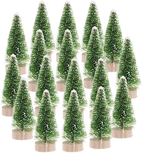 Ioffersuper 12 Adet Mini Sisal Ağaçları Ahşap Taban ile Yapay Noel Çam Ağaçları şişe fırçası Ağaçları Kış Kar Minyatür