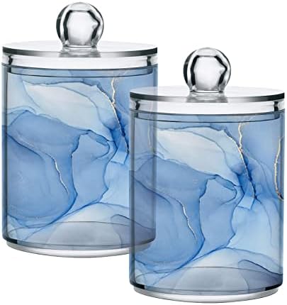 ALAZA 4 Paket Qtip Tutucu Dağıtıcı Mavi Mermer Mürekkep Modern Sıvı Sanat Banyo Organizatör Kutuları Pamuk Topları/Temizleme
