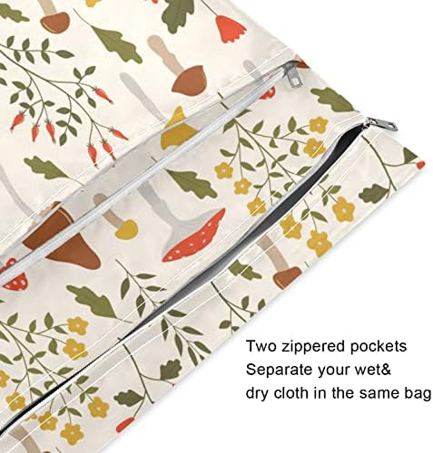 Kıgaı renkli mantar ıslak kuru çanta bebek bezi bezi için su geçirmez kullanımlık ıslak çanta seyahat için 2 fermuarlı