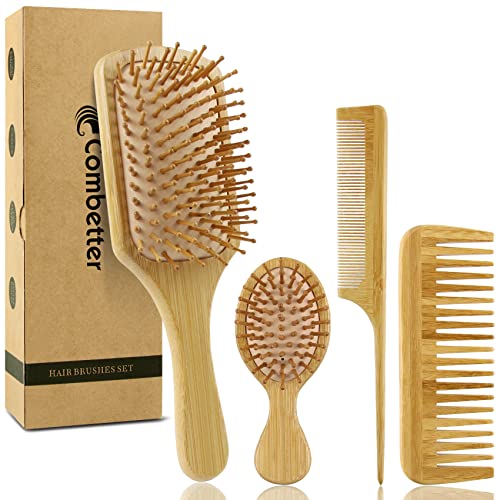 Bambu Saç Fırçaları ve Tarak Seti, kadınlar için Saç Tarağı ve dolaşık Açıcı Kürek Ahşap Fırça, ıslak veya kuru saçlarda