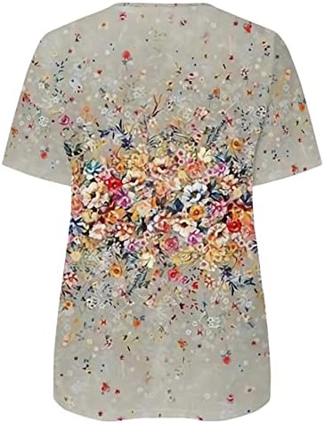 Henley Bluzlar Kadınlar İçin Kadın Çiçek Baskılı Fermuar Kısa Kollu Pamuklu Taklit T Shirt Üst