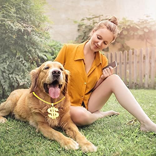 FUNKA Altın Zincir köpek tasması Ayarlanabilir Küba Bağlantı Köpek Kolye ile Kristal Dolar İşareti Kolye Sevimli Moda