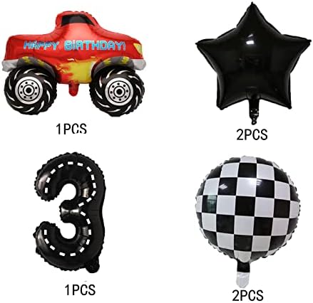 Yarış Arabası Doğum Günü Parti Malzemeleri Siyah Yarış Numarası 3 Balonlar 40 İnç Canavar Kamyon Folyo Balonlar için