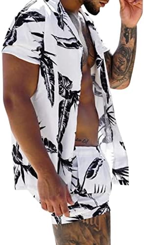 WEUIE Pin Çizgili Takım Elbise Erkekler için Kısa 2 Parça Şort Plaj Kollu Gömlek Pantolon erkek ve Baskılı Yaz Erkek