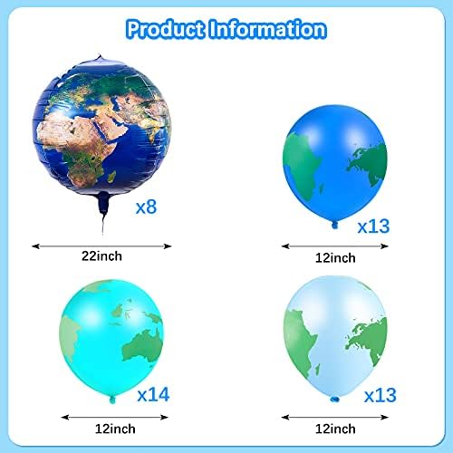 48 Toprak Balonlar Set Dahil 8 Parça 22 İnç Gezegen Balon Küresel Balon 40 Parça 12 İnç Dünya Haritası Lateks Balon