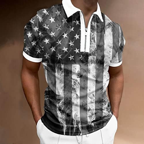 RUIRUILICO Erkek Vatansever Amerikan Bayrağı polo gömlekler Kısa Kollu Zip Up 4th Temmuz Golf Spor Polos Yaz Rahat