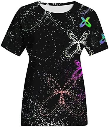Yaz Üstleri Kadınlar için Renkli Baskı T Shirt Yuvarlak Boyun Kısa Kollu Bluzlar 2023 Moda Gömlek