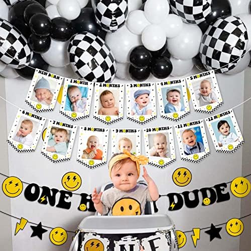 Bir Mutlu Dostum 1st Doğum Günü Partisi Fotoğraf Afiş Yenidoğan için 12 Ay, Hippi Dekorasyon Gülümseme Yüz Bebek Resim