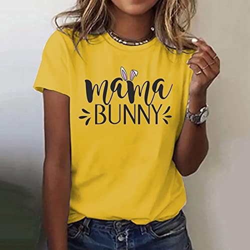 Bayan Yaz Üstleri Paskalya Bayan Kısa Kollu Ekip Boyun Tavşan Tavşan Baskılı T Shirt Üst Rahat Ince Gömlek Tee