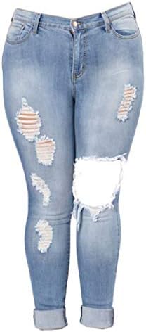 Andongnywell Kadınlar Yüksek Waisted Skinny Delik Denim Kot Streç Ince Pantolon Buzağı Uzunlukta Jean