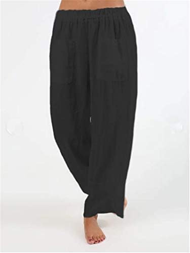 Andongnywell Kadınlar Geniş Bacak Pantolon Cep Elastik Bel, Pamuk Keten Pantolon Gevşek Yoga Seyahat Pijama Salonu
