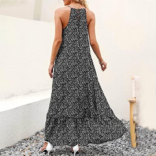 Kadın 2023 Yaz uzun elbise Casual Çiçek Spagetti Kayışı Kolsuz Gevşek Maxi Hawaii Plaj Sundress