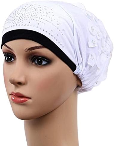 Kadın Bere Türban Şapka Streç Rhinestones Şapkalar Moda Wrap Kafatası Kapaklar Düz Renk Baggy Müslüman Başörtüsü
