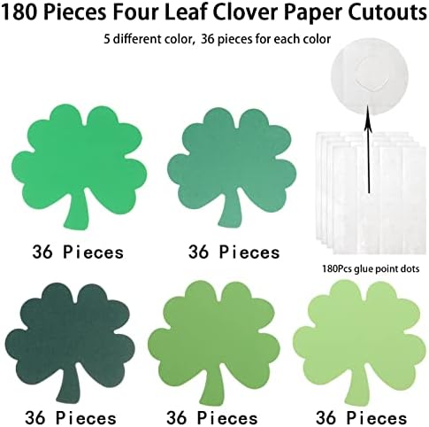 180 Pcs Büyük Dört Yapraklı Yonca Kesikler 6 İnç Kağıt Dört Yapraklı Yonca Şekli Cut-Out Yeşil Aziz Patrick Günü Kesme