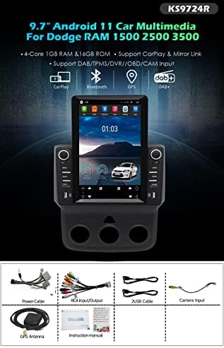 DVR + 9.7 Dodge RAM 1500 2500 3500 2013-2018 için Android 11 Araba Stereo Carplay Kafa Ünitesi GPS Navigasyon USB