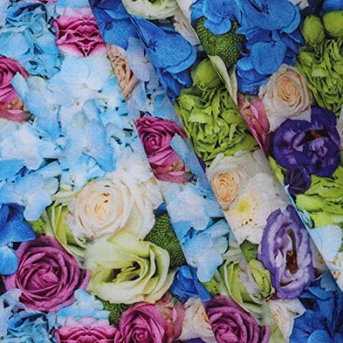 Mook Fabrics Pamuklu Çiçekli 062322, Mavi, 5 Yarda Önceden Kesilmiş