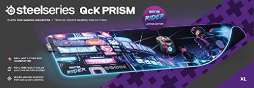 SteelSeries QcK Prism XL Neon Rider Edition Kumaş Oyun Mouse Pad-2 Bölgeli RGB Aydınlatma-Gerçek Zamanlı Olay Aydınlatması-Oyun