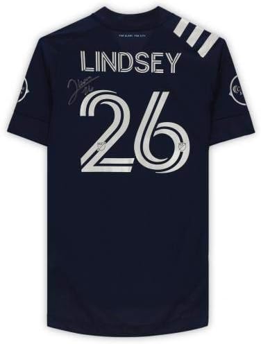 Çerçeveli Jaylin Lindsey Sporting Kansas City İmzalı Maç-2020 MLS Sezonundan Kullanılmış 26 Donanma Forması-İmzalı