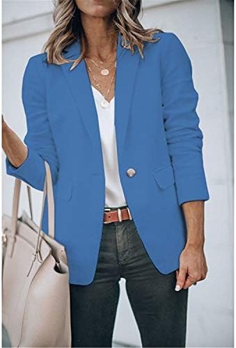 Andongnywell kadın Düz Renk Uzun Kollu Çalışma Ofisi Düğmesi Açık Ön Ceket Takım Elbise Dış Giyim