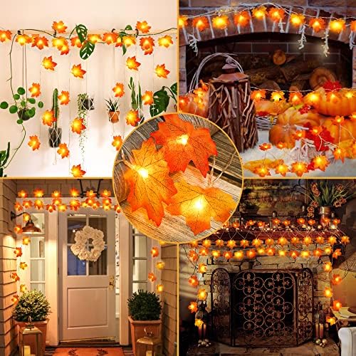 4 Paket güz dekor akçaağaç yaprakları ışıklı çelenk ev dekorasyonu-şükran dize ışıkları 39.37 Ft/100LED sonbahar cadılar
